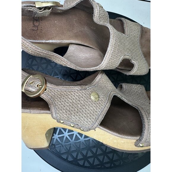 UGG Lomita Sandals Clogs Shoes Womens Size 8 Brown Leather Studded Buckle 3148 - Picture 5 of 11